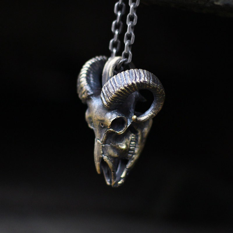 Sheep head skull 925 silver pendant necklace, beast skull sterling silver pendant, personalized handmade gift-craftsman made - SATANHORN