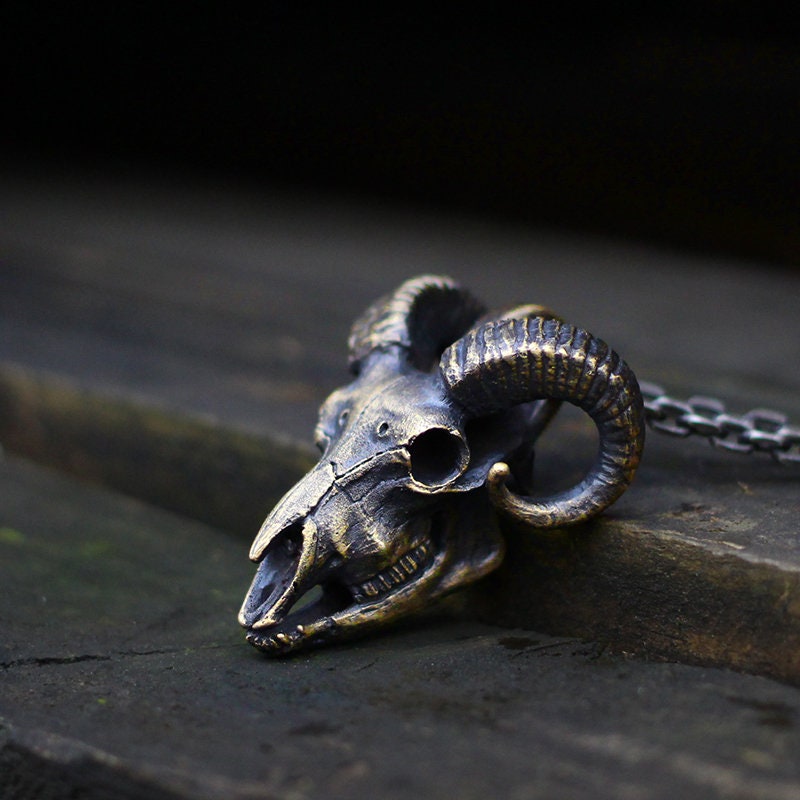 Sheep head skull 925 silver pendant necklace, beast skull sterling silver pendant, personalized handmade gift-craftsman made - SATANHORN