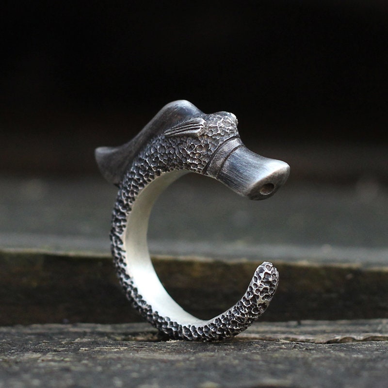 Dragon Pig 925 Silver Ring,Long Yu antique style,China Style,Cute Animal,Innovative,925 Sterling Silver,Brass Open Ring - SATANHORN