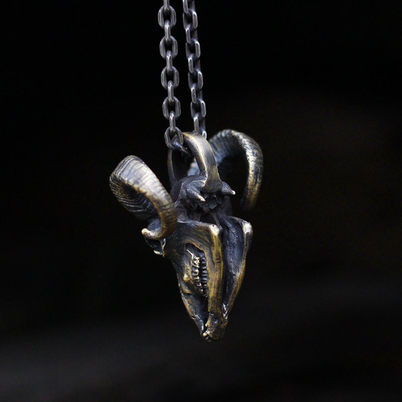 Sheep head skull 925 silver pendant necklace, beast skull sterling silver pendant, personalized handmade gift-craftsman made - SATANHORN