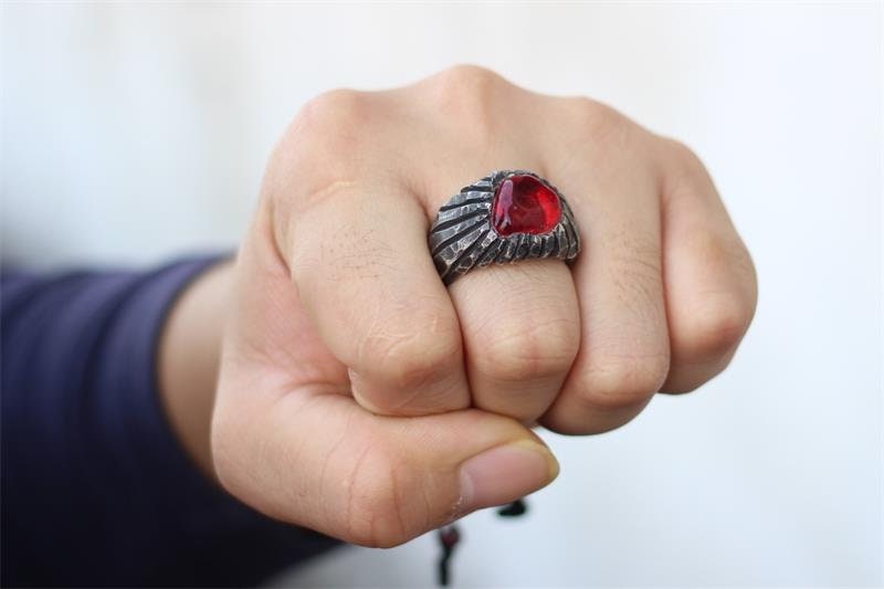 Garnet 925 Silver Ring,Gift for mother,Red Stone Ring ,Stone inlaid ring-Craftsman made - SATANHORN