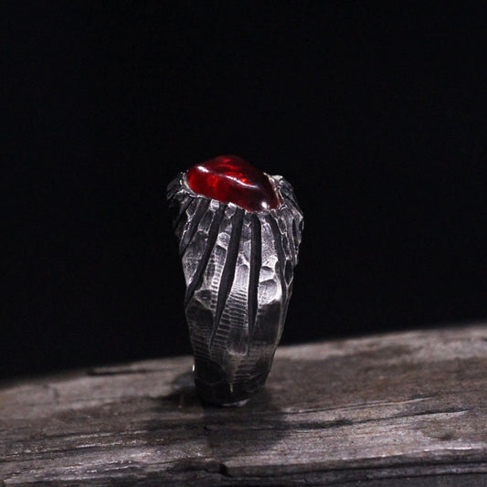 Garnet 925 Silver Ring,Gift for mother,Red Stone Ring ,Stone inlaid ring-Craftsman made - SATANHORN