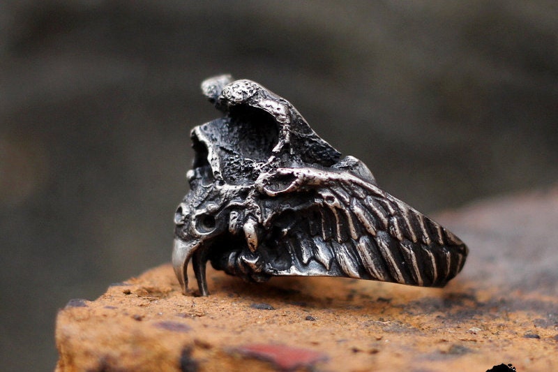 Eagle skull 925 Silver Ring, crow beak ring, bird skull silver jewelry personalized gift-Craftsman made - SATANHORN