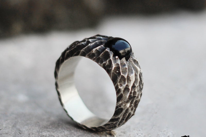 Black Agate 925 Silver Ring , Black Stone silver Ring , 925 Sterling Silver Ring-Craftsman made - SATANHORN