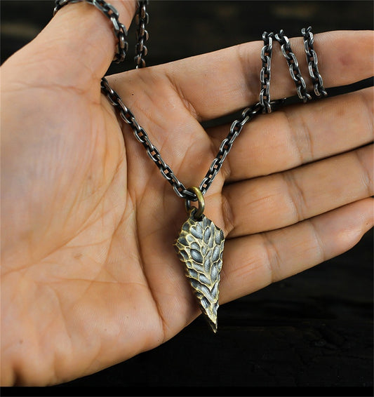 Dragon scale 925 silver pendant, textured silver necklace pendant, arrow pendant unique sterling silver gift-Craftsman made - SATANHORN