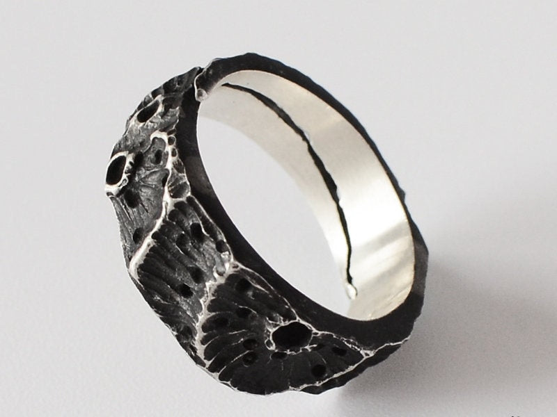 Moon 925 silver ring, Volcano ring, Gift for mother,Moon ring, Black silver ring, 925 sterling silve gift ring-Craftsman made - SATANHORN