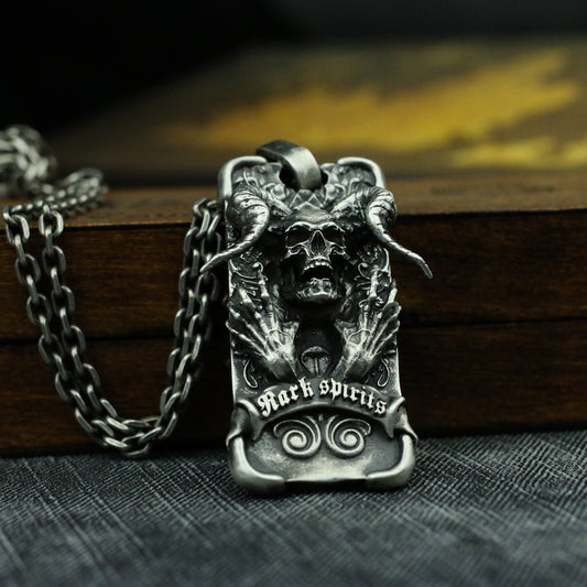 Gothic demon goat head 925silver necklace pendant, hell ghost claw 925 sterling silver pendant jewelry, unique silver jewelry-Craftsmen made