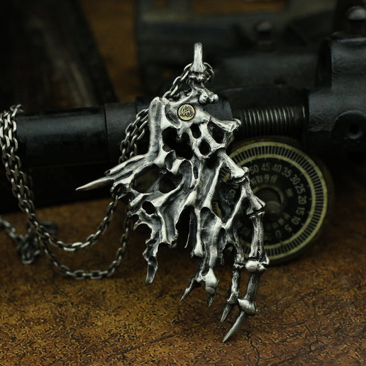 Bat Wings Skeleton 925 silver pendant necklace, bat wings pendant,artistic ornaments, sterling silver and old-Craftsmen made