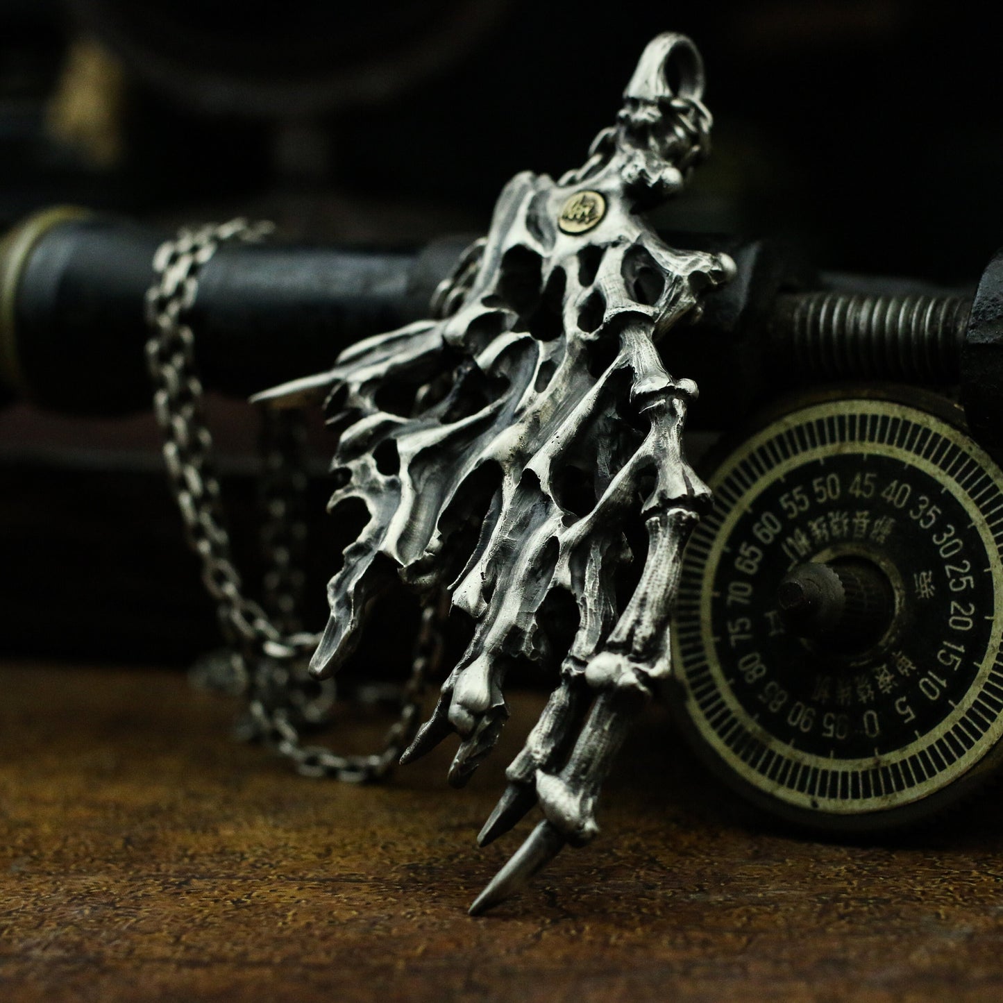 Bat Wings Skeleton 925 silver pendant necklace, bat wings pendant,artistic ornaments, sterling silver and old-Craftsmen made