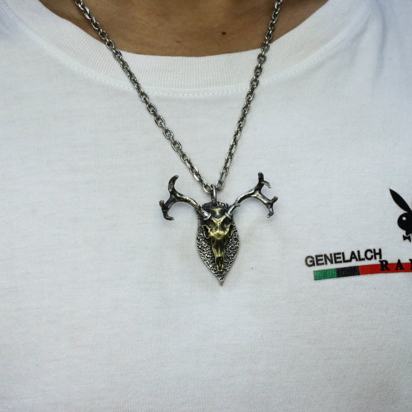 Male deer skull 925Silver/Brass pendant necklace, animal skull 925 silver jewelry, unique handmade necklace pendant-Craftsmen made
