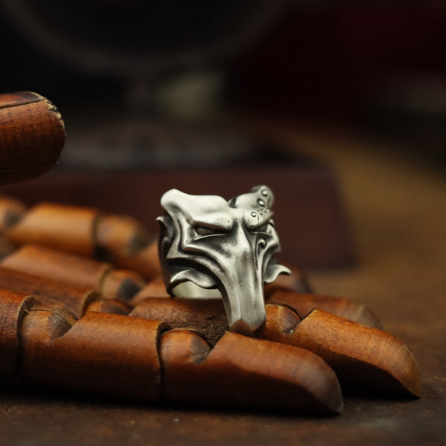 Silver Wolf Mask 925 Silver Ring, Wolf King Skull Personality Creative Silver Ring, Vampire Mask Gentleman Ring-Craftsmen made