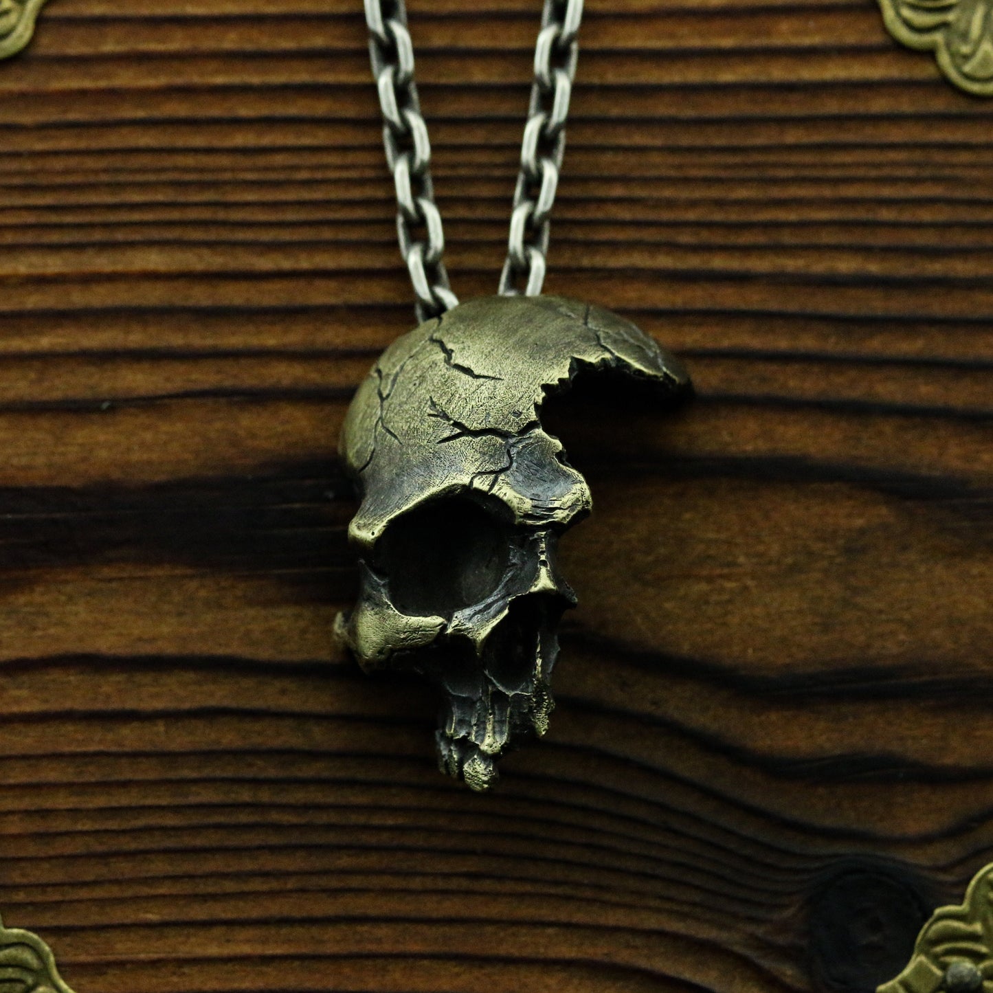 Broken skull 925 silver pendant, half-faced skull necklace, creative surprise gift-handmade sterling silver jewelry-Craftsmen made