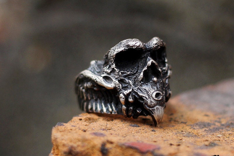 Eagle skull 925 Silver Ring, crow beak ring, bird skull silver jewelry personalized gift-Craftsman made - SATANHORN