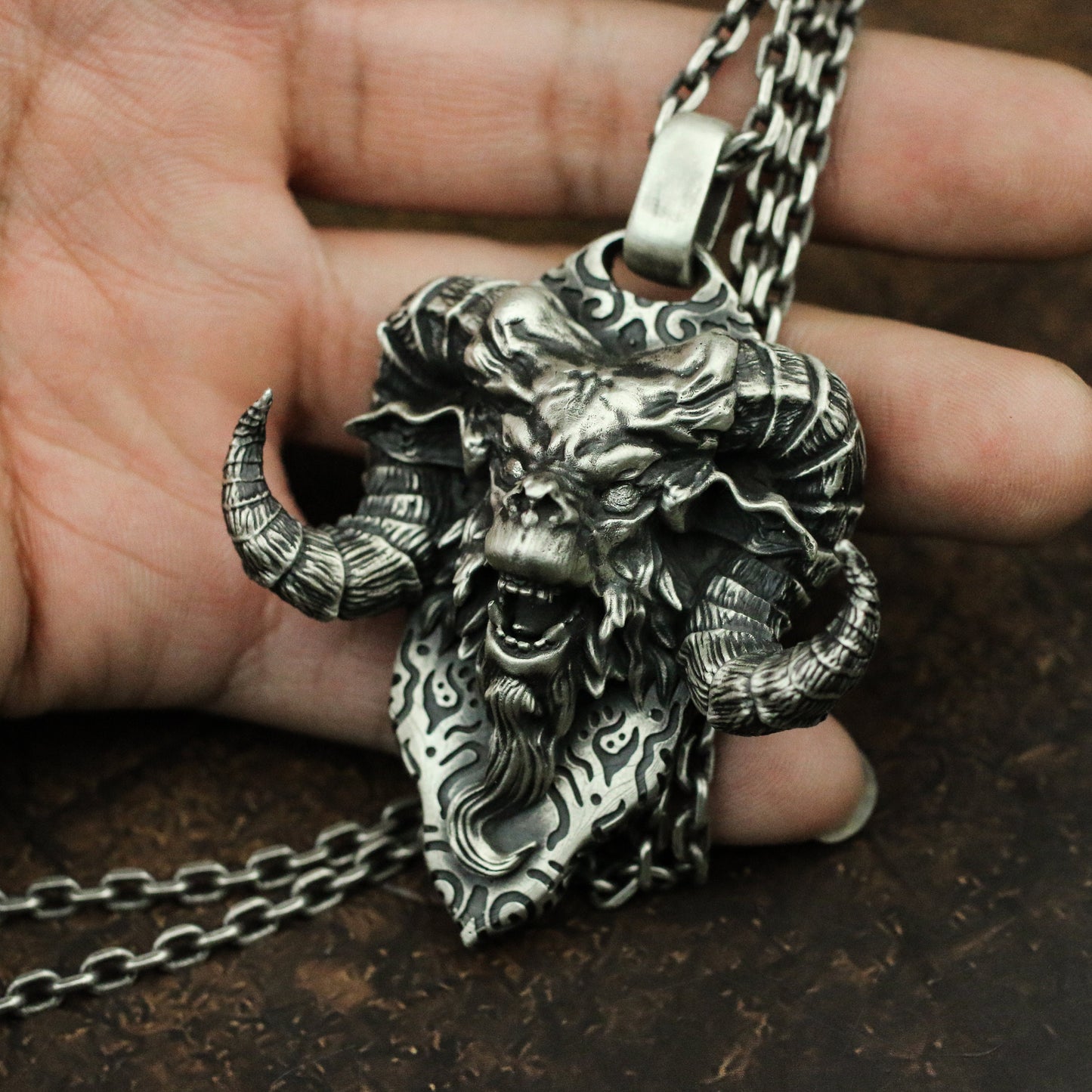 Sheep 925 Silver Pendant Necklace, Devil Sheep Head, Personality Pendant Tag-Craftsmen made