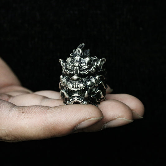 Lion 925 silver ring, Unicorn silver ring, Kylin Ring,Monster ring-Craftsmen made - SATANHORN