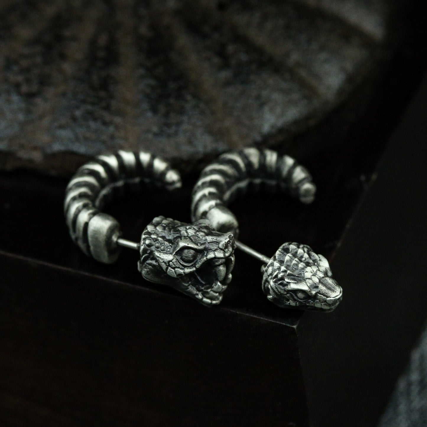 Rattlesnake 925 Silver Ear Stud, Snake Ear Stud, Snake jewelry, personalized gifts-Craftsmen made - SATANHORN