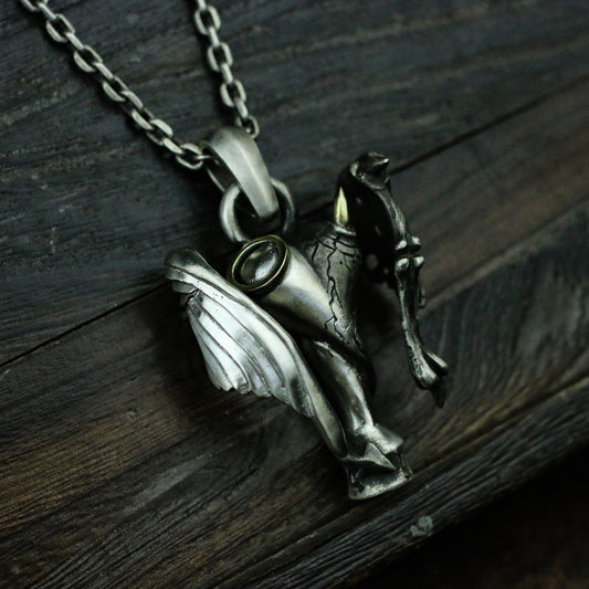 Angel and Demon 925 Silver Pendant Necklace, Gift for mother,Angel Wings Pendant, Devil Wings Pendant, Couple Jewelry-Craftsmen made - SATANHORN