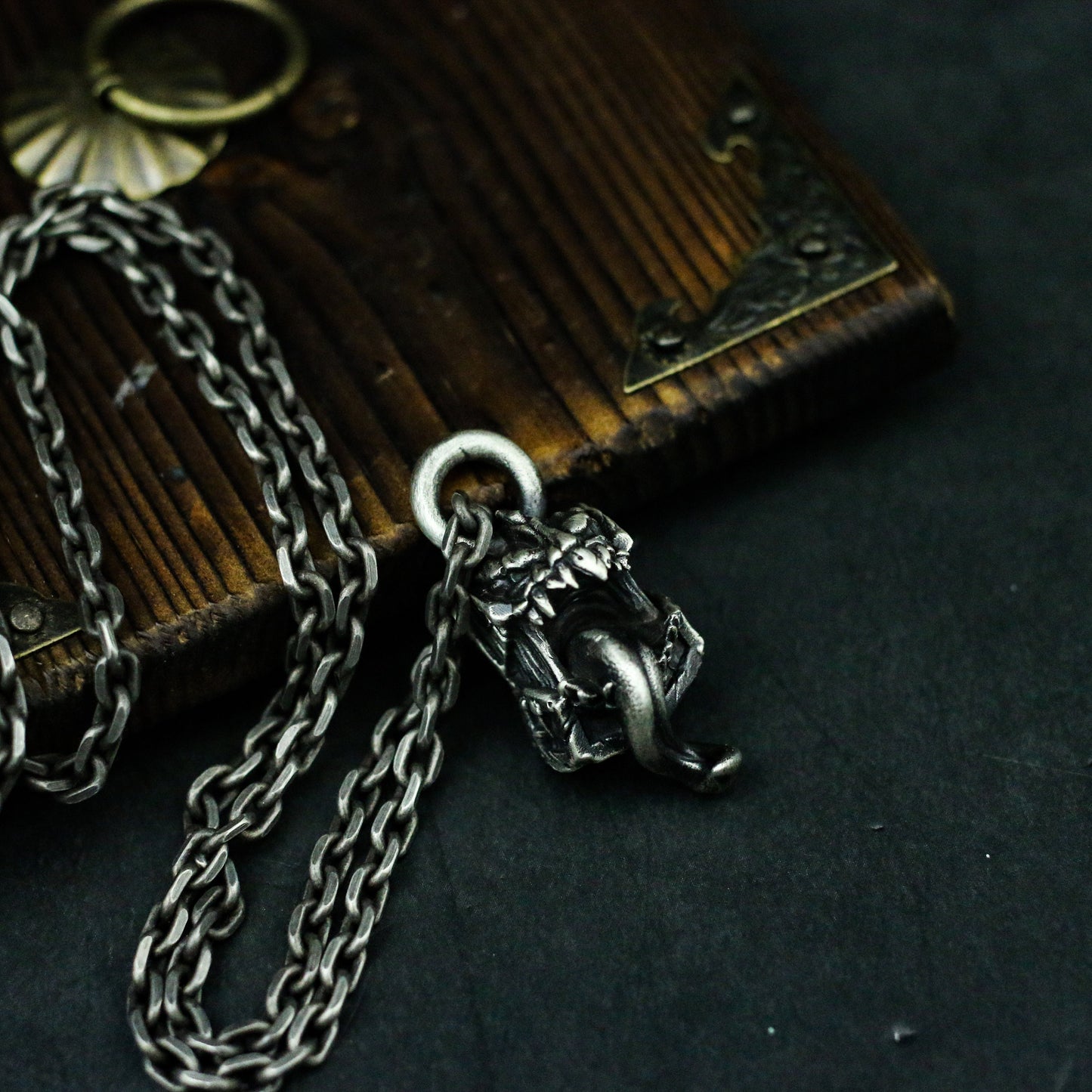 Game treasure box monster 925 silver pendant necklace,Funny silver jewelry,Surprising little gift-Craftsman made