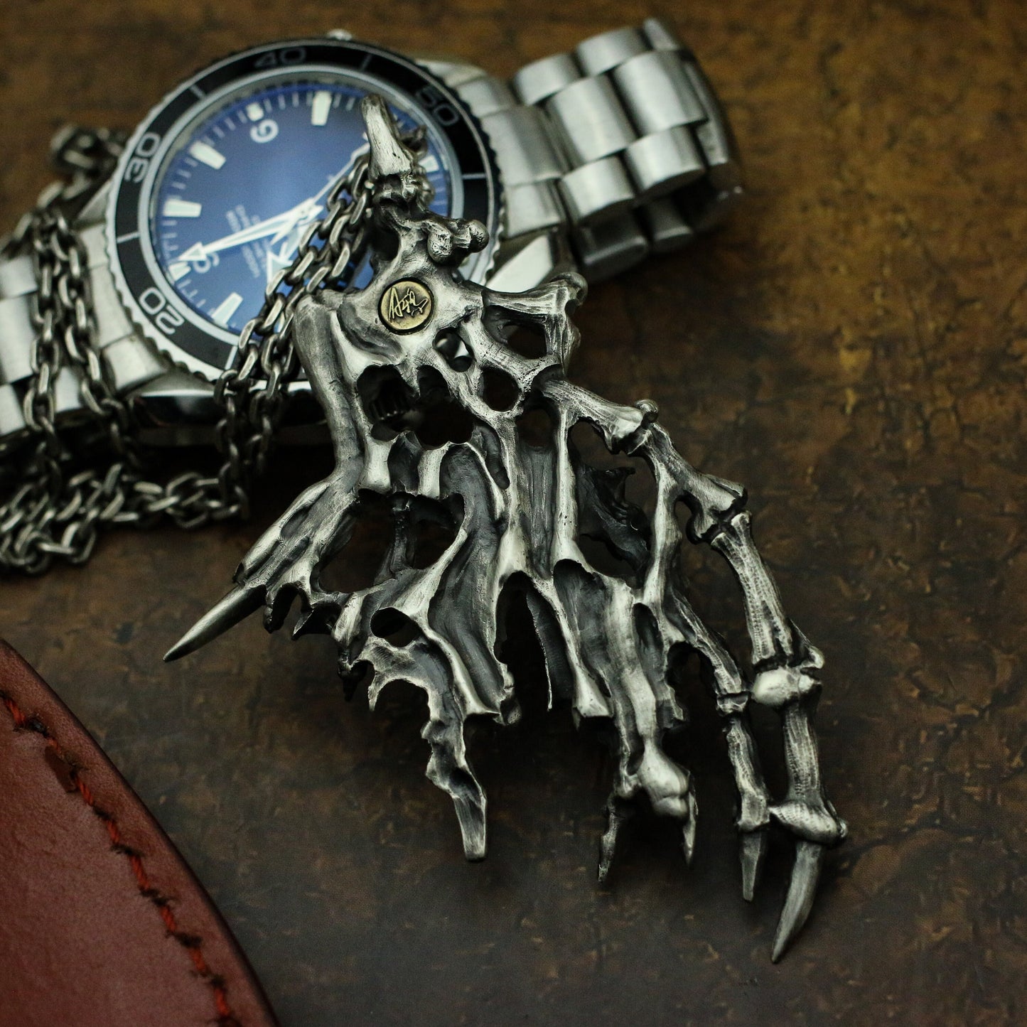Bat Wings Skeleton 925 silver pendant necklace, bat wings pendant,artistic ornaments, sterling silver and old-Craftsmen made