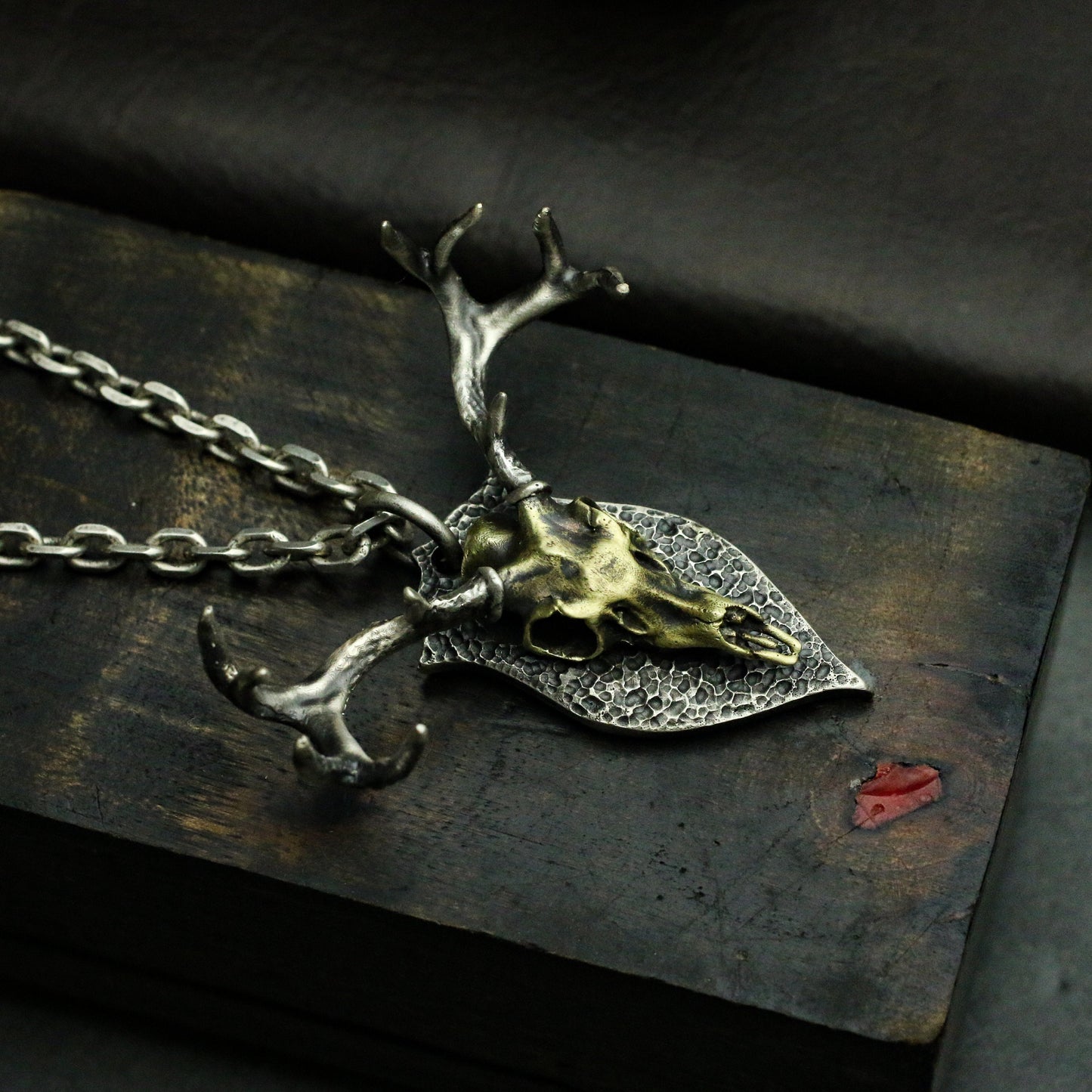 Male deer skull 925Silver/Brass pendant necklace, animal skull 925 silver jewelry, unique handmade necklace pendant-Craftsmen made