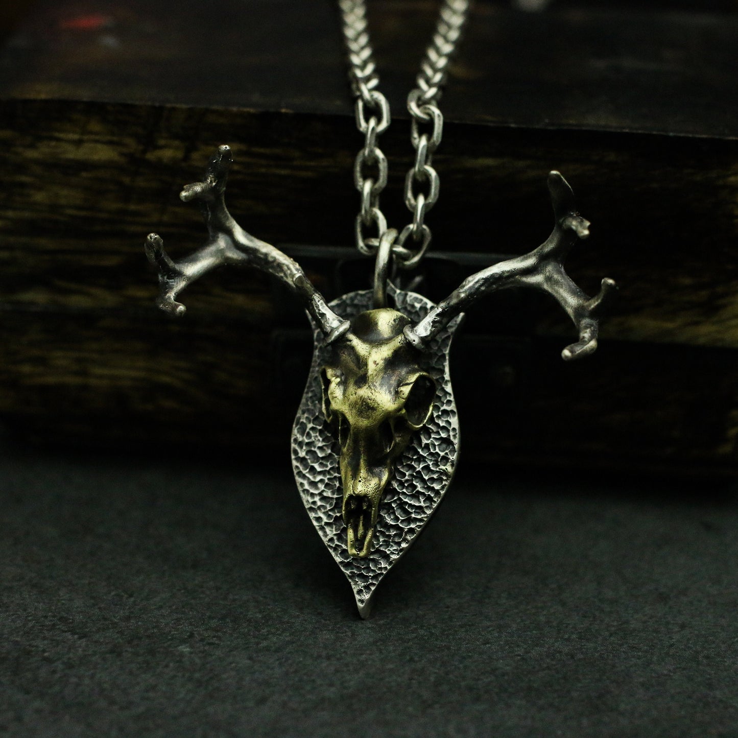 Male deer skull 925Silver/Brass pendant necklace, animal skull 925 silver jewelry, unique handmade necklace pendant-Craftsmen made