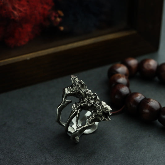 Human spine 925 silver ring, silver bone ring, abstract skeleton design, bone silver jewelry-Craftsman made - SATANHORN