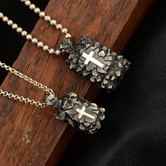 Rock Cross 925 silver Necklace pendant, Gift for mother,Solid sterling silver pendant, unswervingly Handmade-Craftsmen made