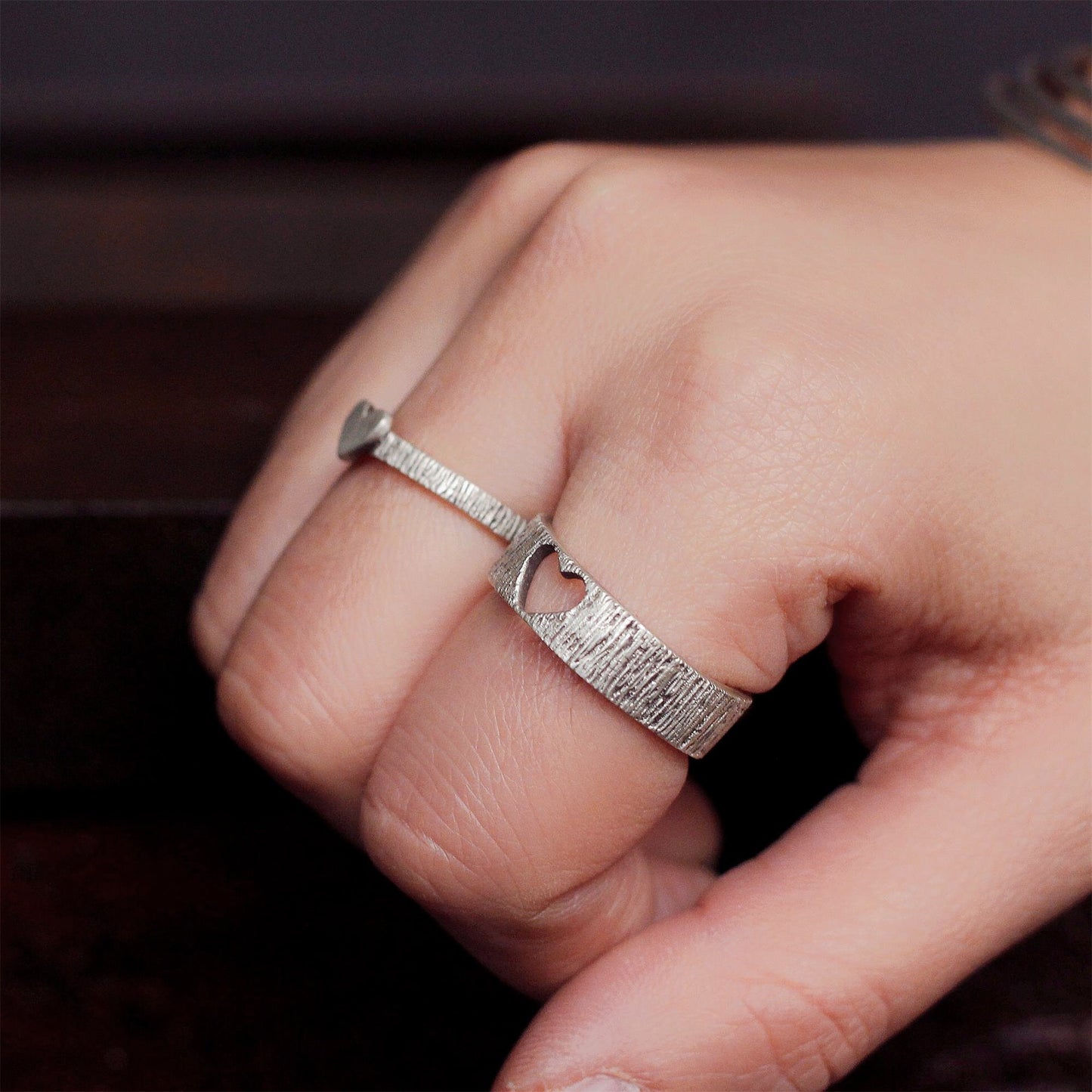 Heart-shaped inlaid 925 Silver Ring, Gift for mother,plain silver gift ring, Creative holiday Combination gift-Craftsmen made - SATANHORN