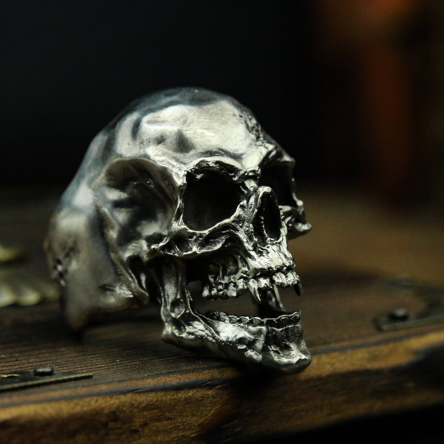 Fangs skull 925 silver ring, ferocious skull, skull jewelry, devil skull ring-Craftsmen made