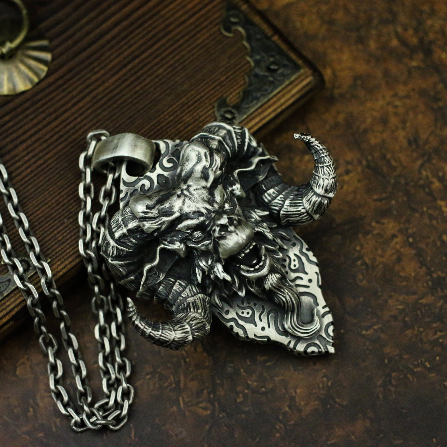 Sheep 925 Silver Pendant Necklace, Devil Sheep Head, Personality Pendant Tag-Craftsmen made