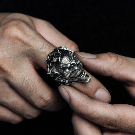 Hand-Forged 925 Silver Villain Smile Ring - Gothic Trickster Design for Men's Statement Jewelry - SATANHORN