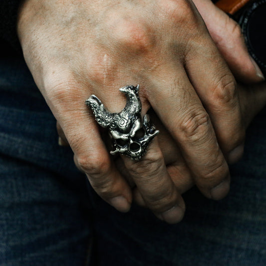 Valkyrie mask 925 silver ring, war ring, Warrior skull ring,unique charm-Craftsmen made - SATANHORN