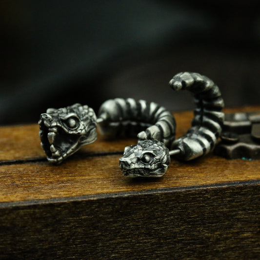 Rattlesnake 925 Silver Ear Stud, Snake Ear Stud, Snake jewelry, personalized gifts-Craftsmen made - SATANHORN