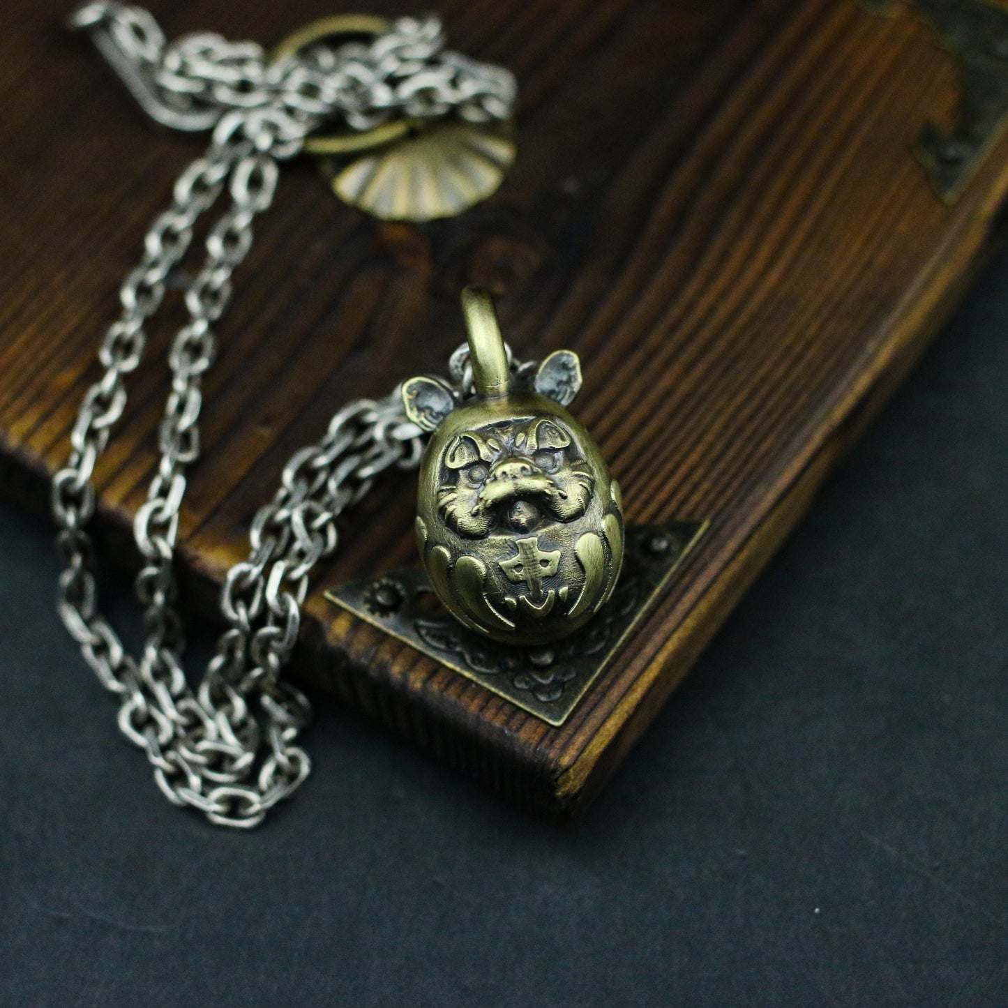 Daruma Egg Tumbler 925 Silver Necklace Pendant - Japanese Style - Classic Elements of Tattoo - Craftsman Made