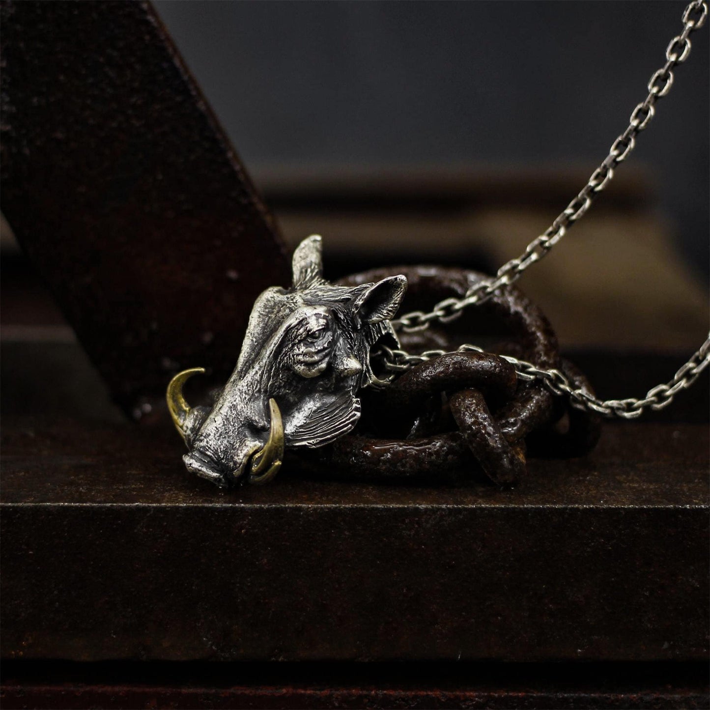 Bucktooth wild boar pendant, Handmade sterling silver animal pendant, Solid personalized gift-Craftsmen made
