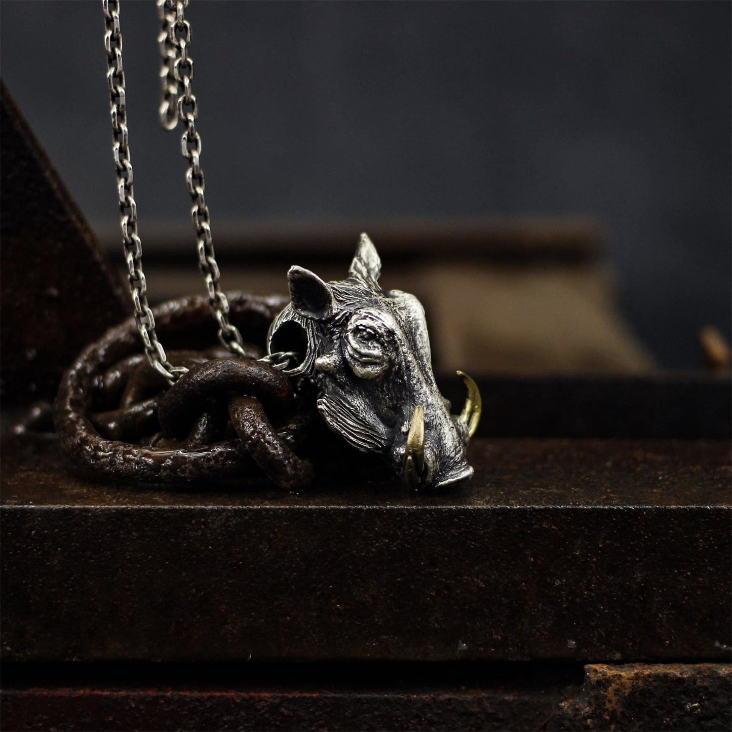 Bucktooth wild boar pendant, Handmade sterling silver animal pendant, Solid personalized gift-Craftsmen made