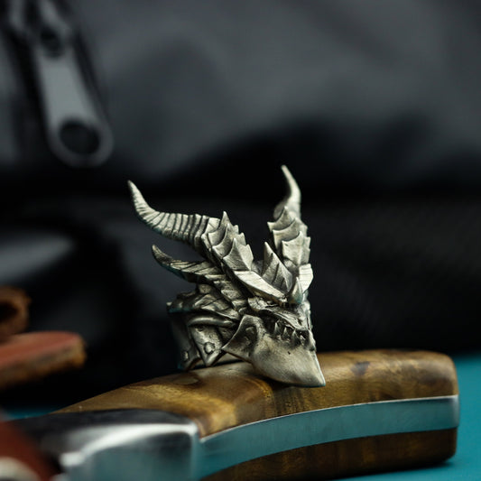 Armageddon Silver Ring - Hand-Forged Dragon Scale Design for Apocalypse Style - SATANHORN