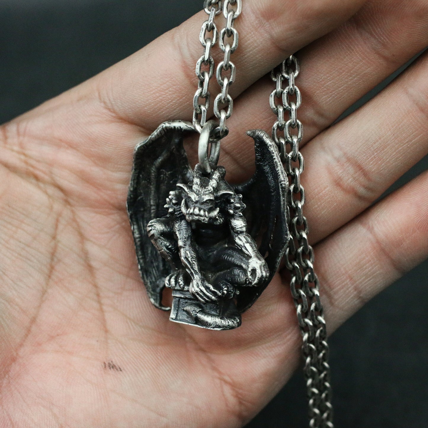 Devil 925 silver necklace pendant, bat wings monster cannibal jewelry, small gift sterling silver personality-crafted by craftsman