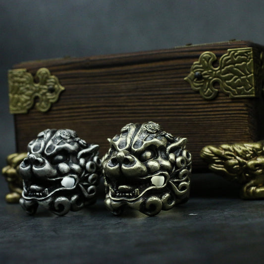 Lion beast 925 silver ring, lion dance head ring, New Year beast Kylin gift sterling silver personality - Crafted by craftsmen - SATANHORN