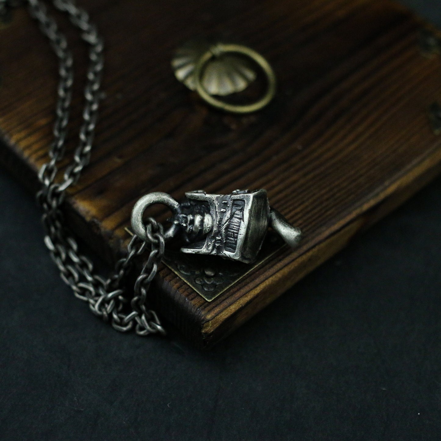 Game treasure box monster 925 silver pendant necklace,Funny silver jewelry,Surprising little gift-Craftsman made