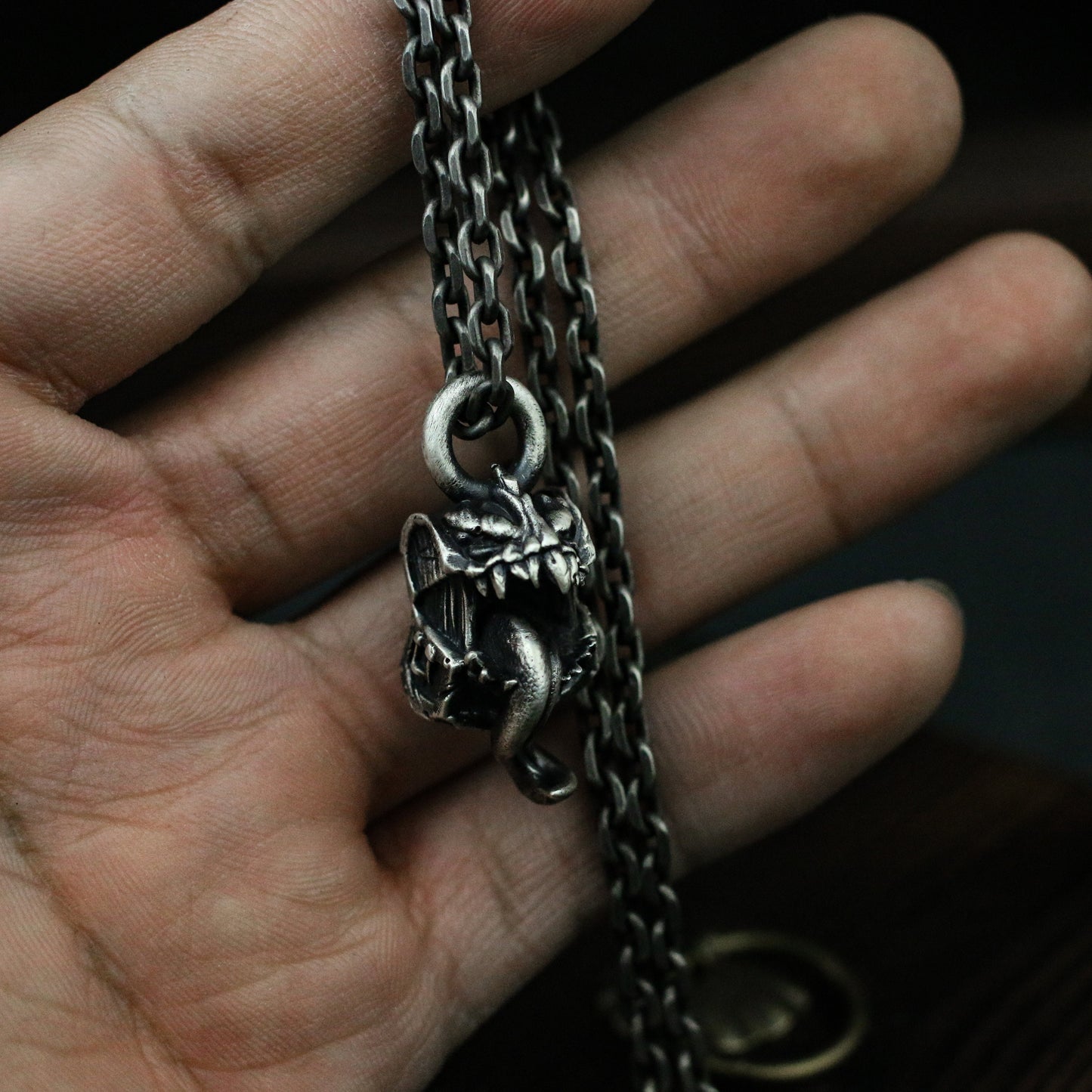 Game treasure box monster 925 silver pendant necklace,Funny silver jewelry,Surprising little gift-Craftsman made