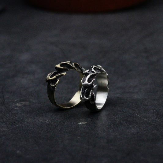 Wildfire 925 silver ring, Fire attribute five element ring, raging fire 925 sterling silver brass couple ring - crafted by craftsman - SATANHORN