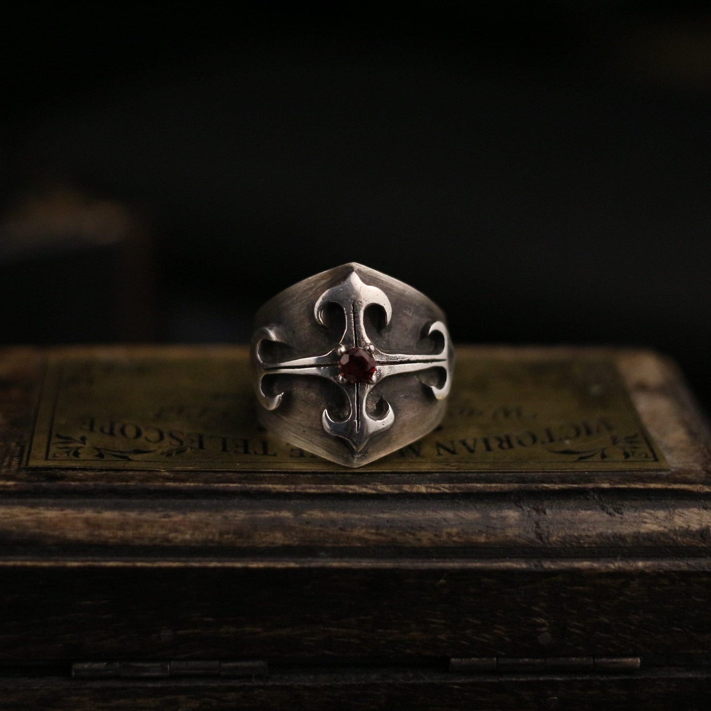 Ruby inlaid 925 silver ring, Gift for mother,Palace Gothic vintage cross ring, Sterling silver personalized gift - Craftsman Made - SATANHORN