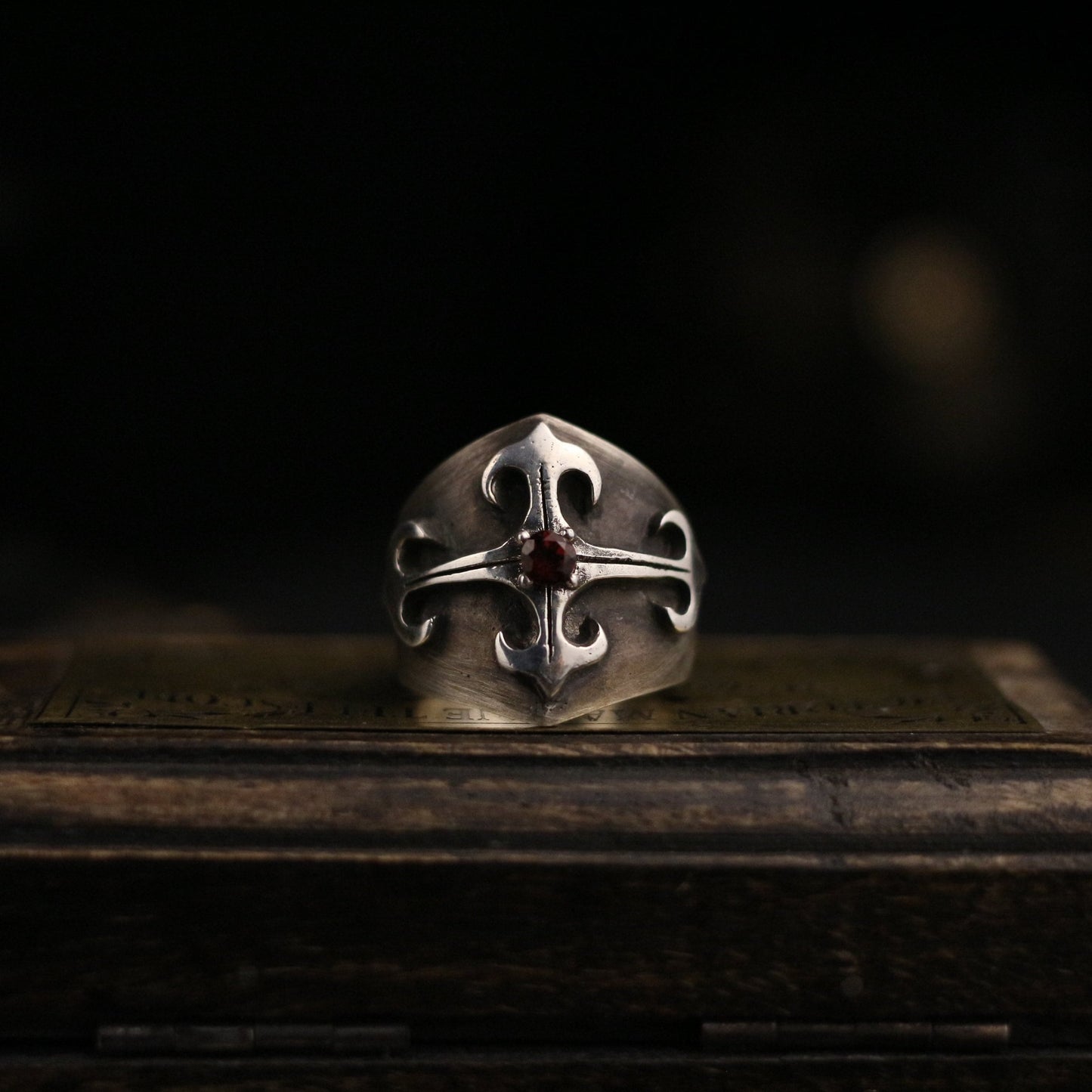 Ruby inlaid 925 silver ring, Gift for mother,Palace Gothic vintage cross ring, Sterling silver personalized gift - Craftsman Made - SATANHORN