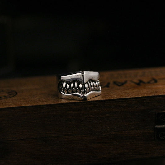 Anger 925 silver ring, silver tooth ring, unique sterling silver lettering, vintage gothic ring gift - Craftsman made - SATANHORN