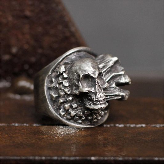 Soul skull 925 silver ring, torn skull ring, unique sterling silver Gothic vintage personalized gift - Craftsman made - SATANHORN
