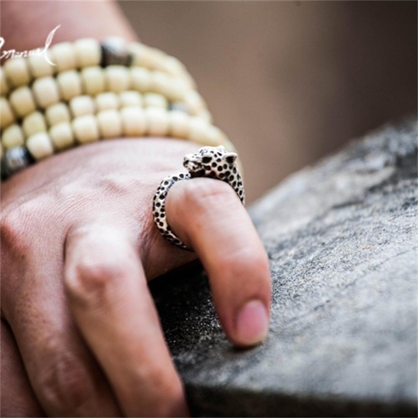 Leopard 925 silver ring, cheetah opening adjustable ring, unique sterling silver Gothic vintage handmade gift-craftsman made - SATANHORN