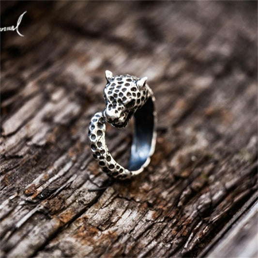 Leopard 925 silver ring, cheetah opening adjustable ring, unique sterling silver Gothic vintage handmade gift-craftsman made - SATANHORN