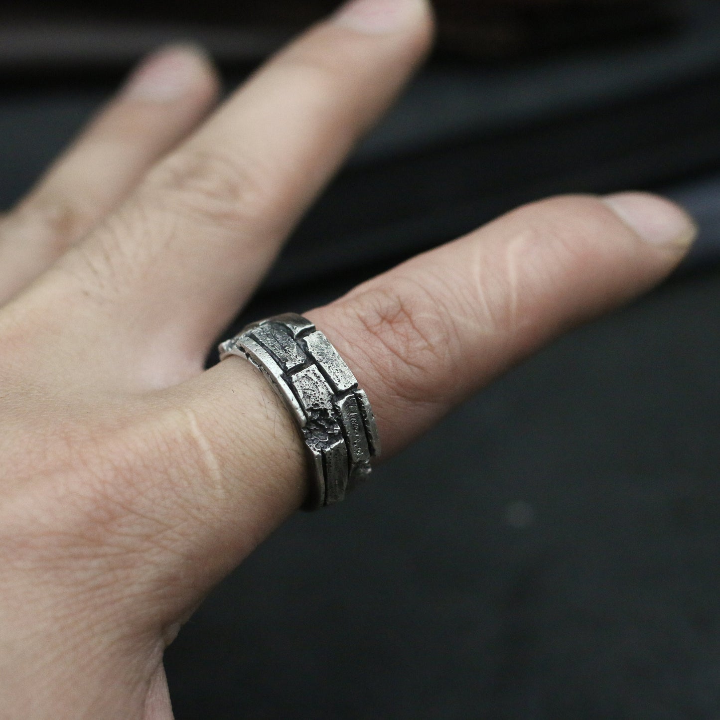 Rock 925 silver ring, brick sterling silver brass ring, personalized handmade rift ring-craftsman made - SATANHORN