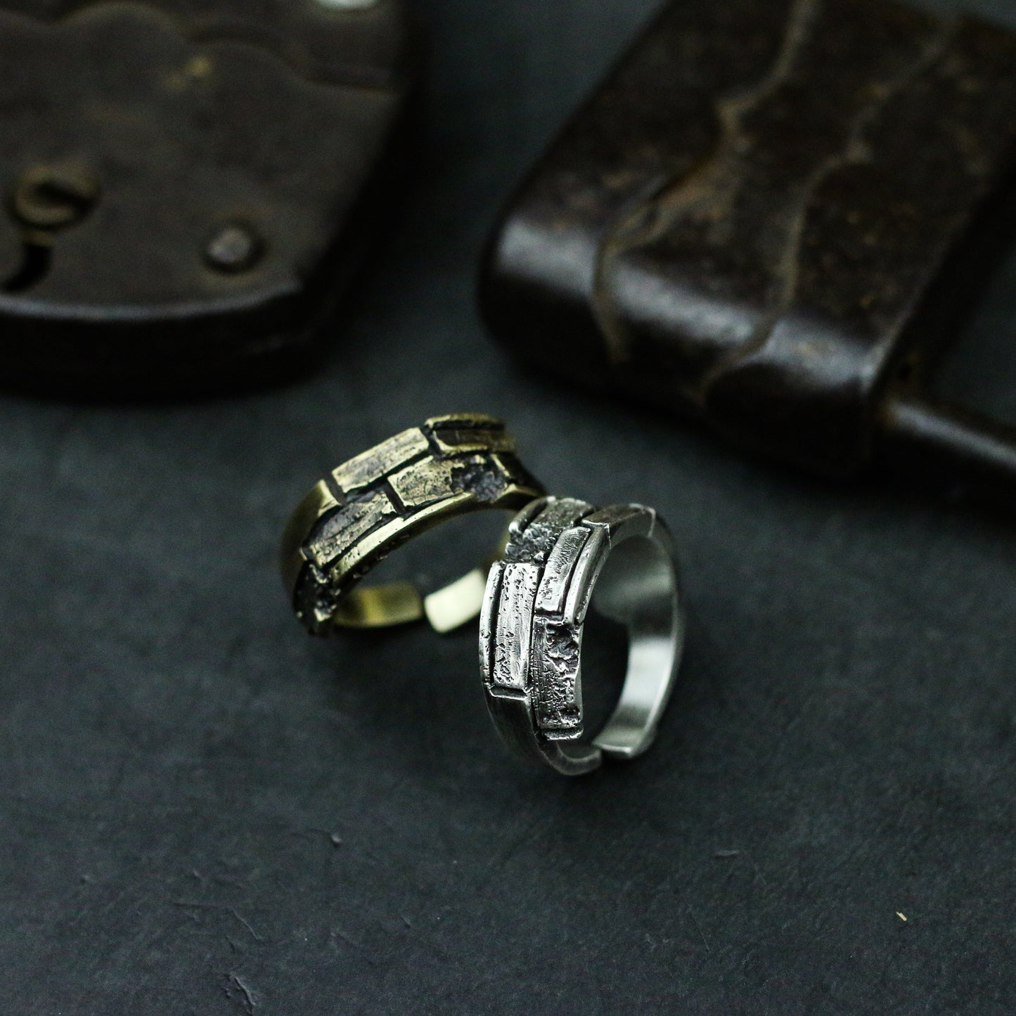 Rock 925 silver ring, brick sterling silver brass ring, personalized handmade rift ring-craftsman made - SATANHORN